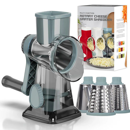 3-in-1 Rotary Cheese & Vegetable Grater – Manual Slicer & Nut Grinder