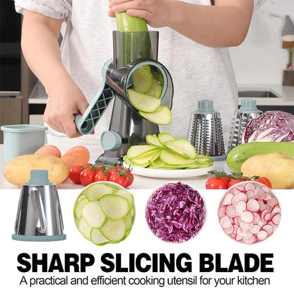 3-in-1 Rotary Cheese & Vegetable Grater – Manual Slicer & Nut Grinder